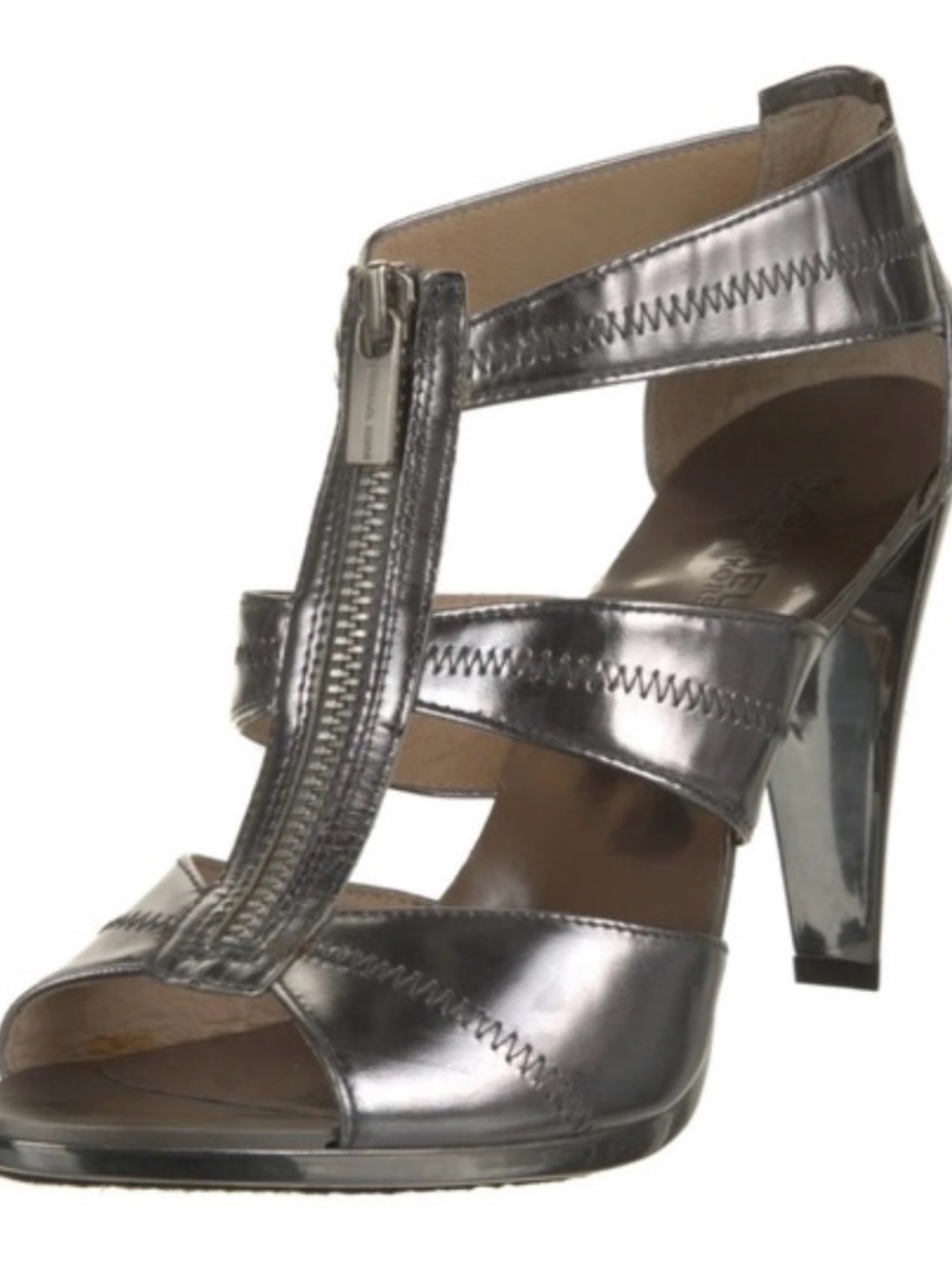 Michael Kors Metallic Gunmetal Front-Zip Strappy High Heels